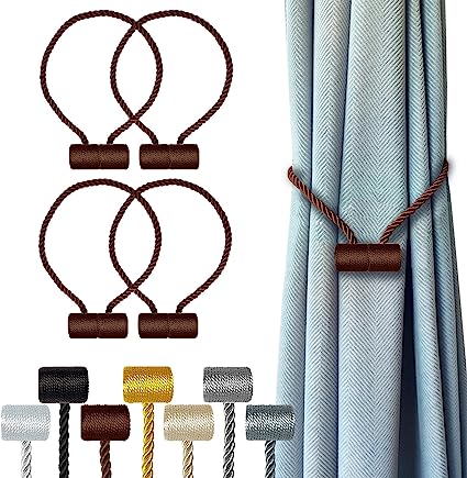  Groleca Paquete de 4 alzapaños magnéticos fuertes para cortinas  con cuerda giratoria más gruesa y alzapaños magnéticos fuertes mejorados  para cortinas (café claro, 4) : Hogar y Cocina